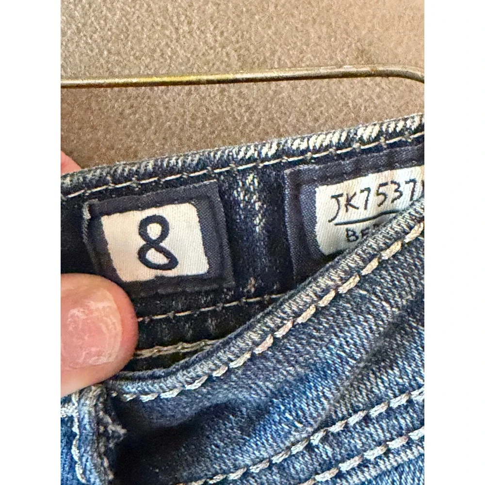Miss Me Girls Dark Wash Denim Bermuda Shorts Embellished Pockets Size 8 JK7537B